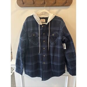 WRANGLER Blue Plaid Quilted Lined Hooded‎ Flannel Shirt Mens L NWT